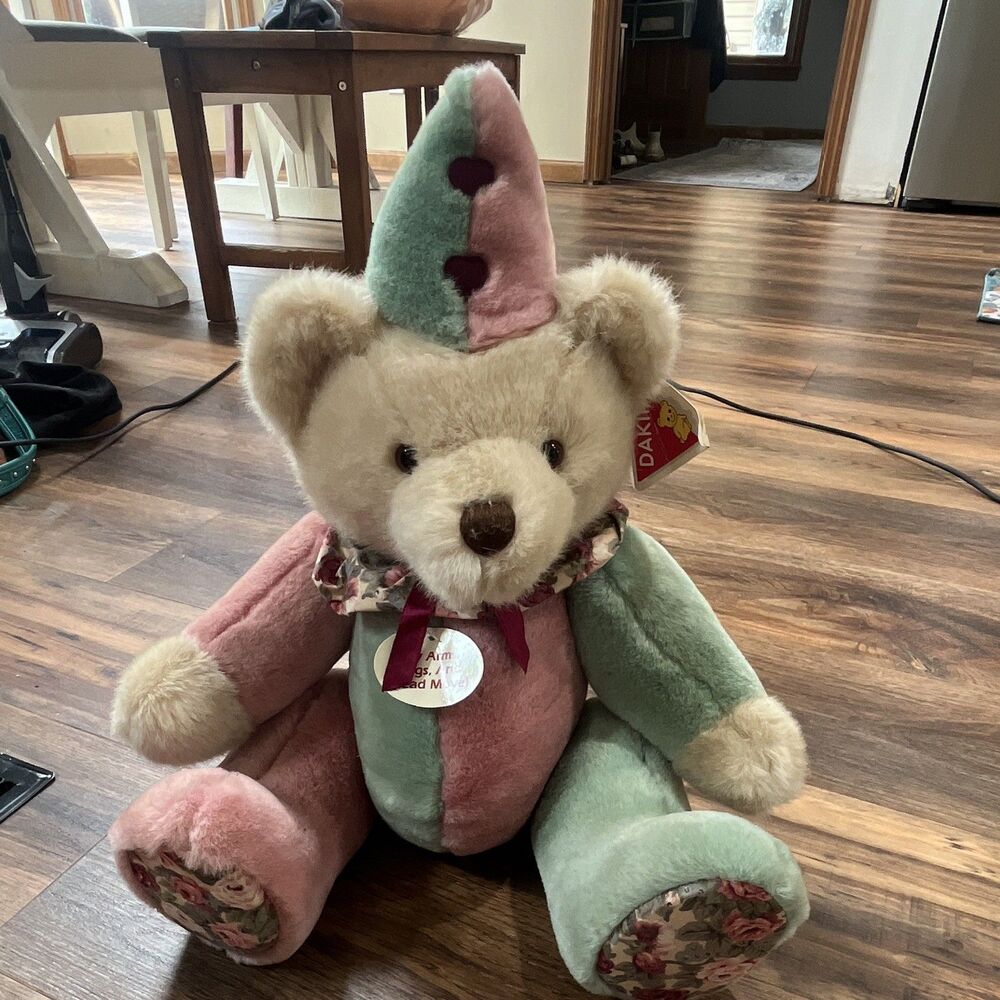 Dakin Teddy Bear Plush Pastel Pink & Green Floral Paws 1991 MPN 118 Medium